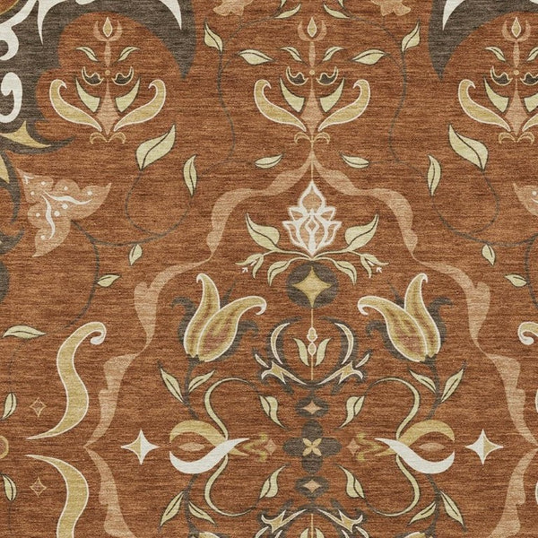 HomeRoots 5x8 Damask Polyester Area Rug Washable Indoor Outdoor Patio Entryway Accent 733927