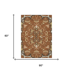 5x8 Damask Polyester Area Rug Washable Indoor Outdoor Patio Entryway Accent