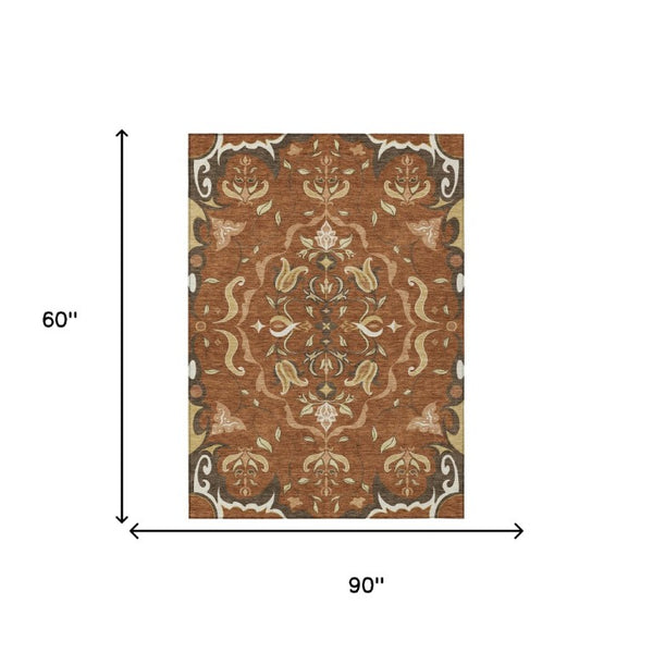 5x8 Damask Polyester Area Rug Washable Indoor Outdoor Patio Entryway Accent
