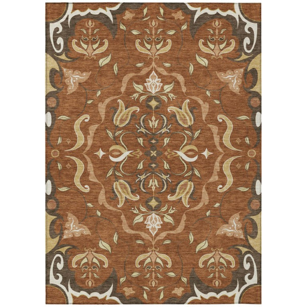 8 X 10 Damask Polyester Area Rug Washable Indoor Outdoor Patio Entryway Accent