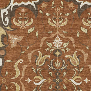 HomeRoots 9x12 Damask Polyester Area Rug Washable Indoor Outdoor Patio Entryway Living Room 733930