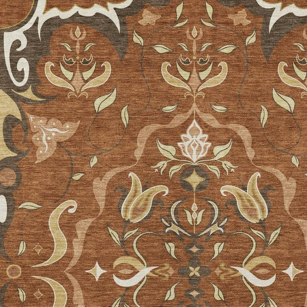 HomeRoots 9x12 Damask Polyester Area Rug Washable Indoor Outdoor Patio Entryway Living Room 733930