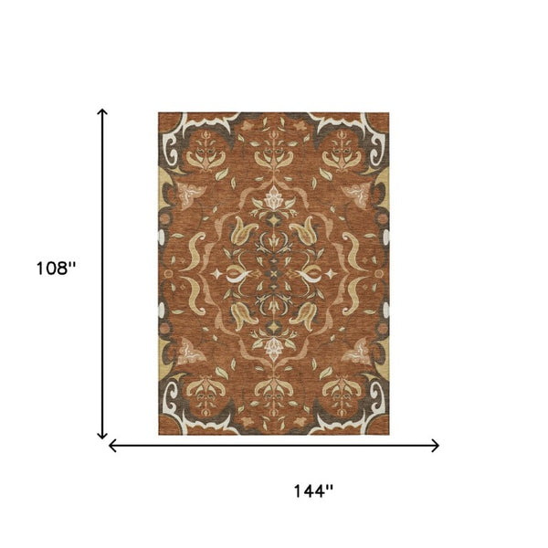 9x12 Damask Polyester Area Rug Washable Indoor Outdoor Patio Entryway Living Room