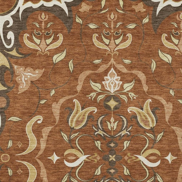 HomeRoots 10 X 14 Damask Polyester Washable Area Rug for Patios Living Rooms Entryways 733931