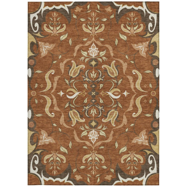 10 X 14 Damask Polyester Washable Area Rug for Patios Living Rooms Entryways