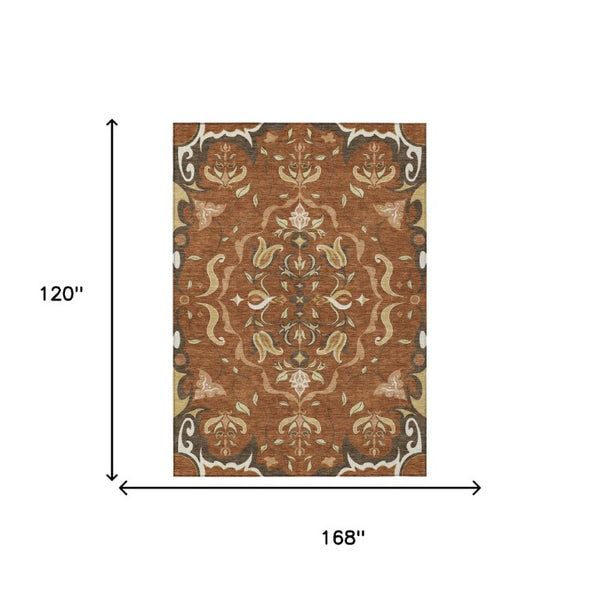 10 X 14 Damask Polyester Washable Area Rug for Patios Living Rooms Entryways