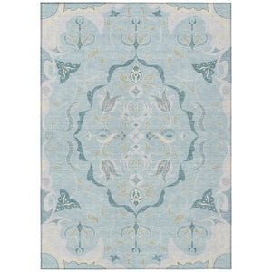 Damask Polyester Area Rug Machine Washable Indoor Outdoor Stain Resistant Flatweave Patio Safe