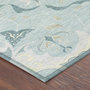 Damask Polyester Area Rug Machine Washable Indoor Outdoor Stain Resistant Flatweave Patio Safe