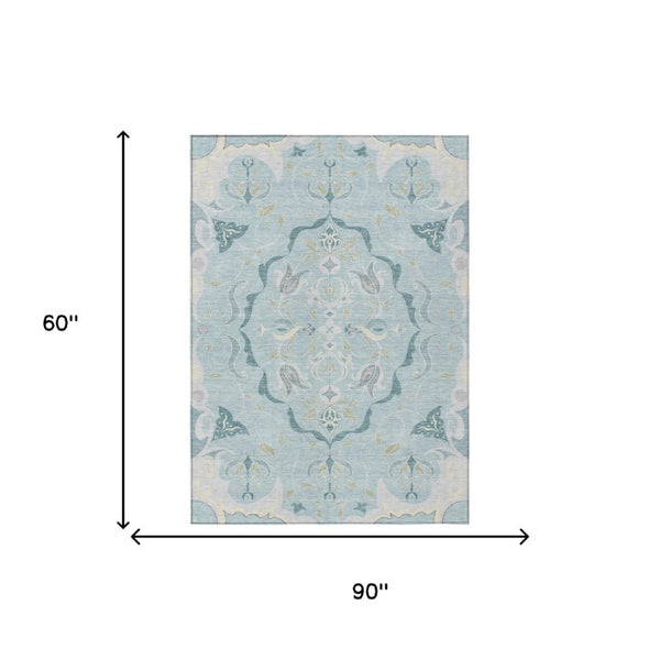 Damask Polyester Area Rug Machine Washable Indoor Outdoor Stain Resistant Flatweave Patio Safe