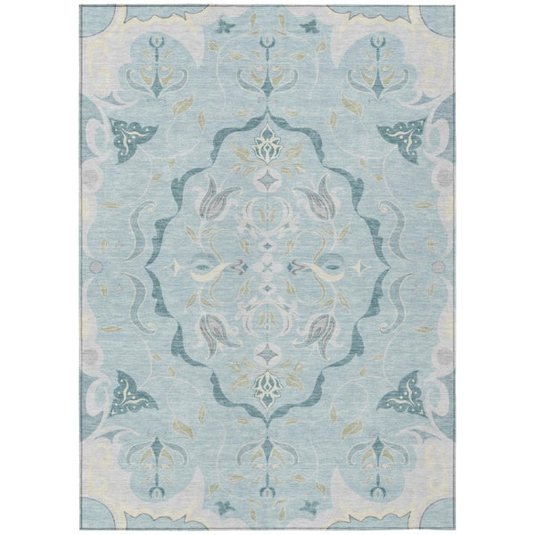 Damask Polyester Area Rug Machine Washable Indoor Outdoor Stain Resistant Flatweave Patio Safe