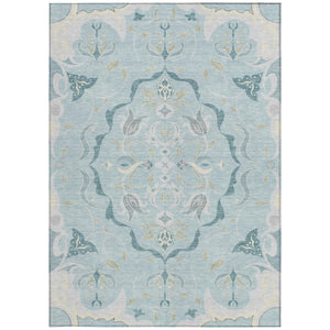 Damask Polyester Area Rug Machine Washable Indoor Outdoor Stain Resistant Flatweave Patio Safe