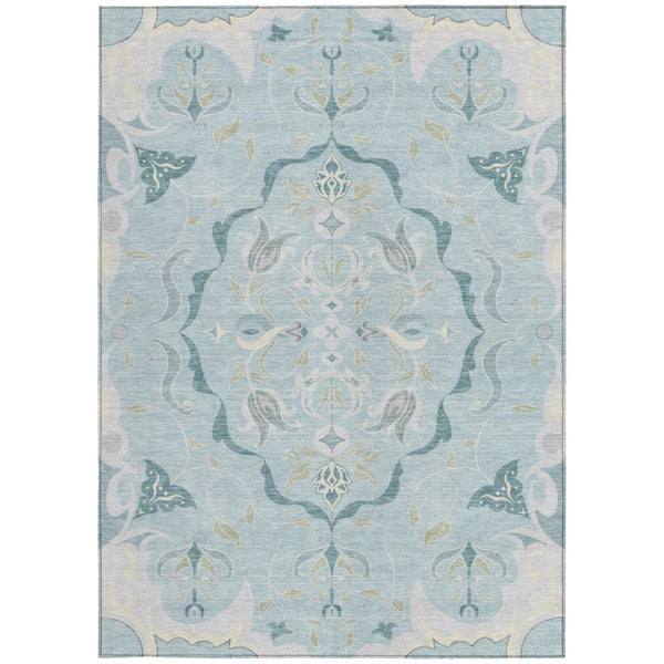 Damask Polyester Area Rug Machine Washable Indoor Outdoor Stain Resistant Flatweave Patio Safe