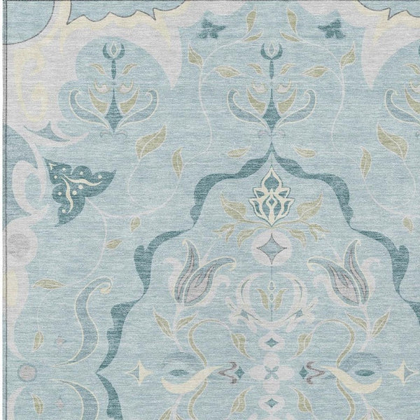 Damask Polyester Area Rug Machine Washable Indoor Outdoor Stain Resistant Flatweave Patio Safe