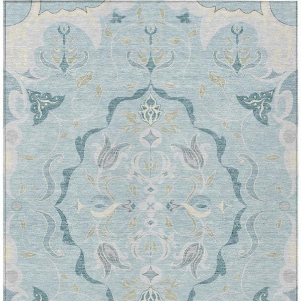 Damask Polyester Area Rug Machine Washable Indoor Outdoor Stain Resistant Flatweave Patio Safe