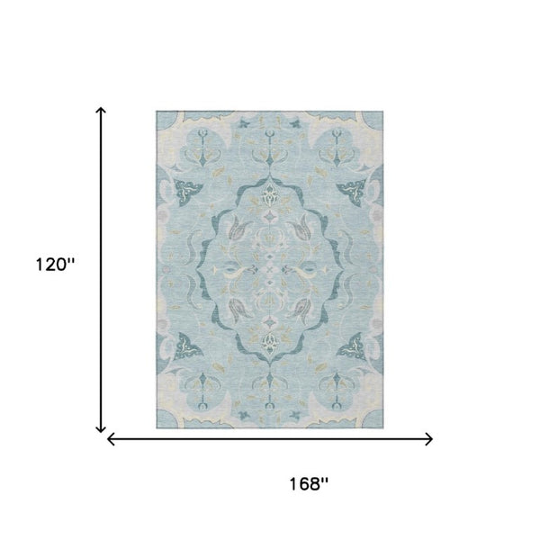 Damask Polyester Area Rug Machine Washable Indoor Outdoor Stain Resistant Flatweave Patio Safe