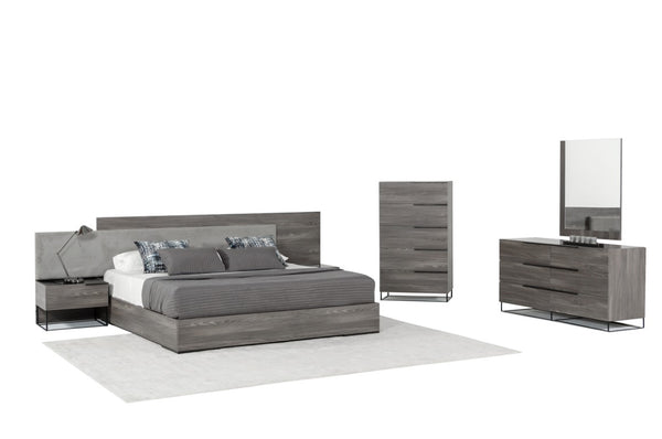 VIG Furniture Enzo Italian Chest In Matte Grey Oak Veneer With Glass Top, 5 Soft-Close Drawers, Modern Legs VGACENZO-CHEST