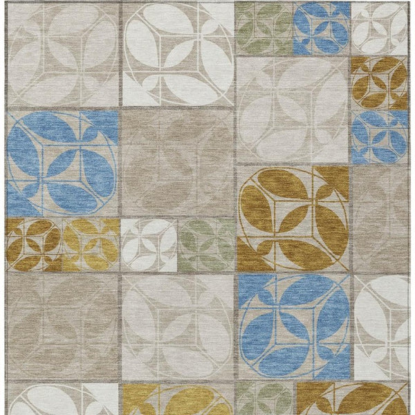 9 X 12 Geometric Polyester Area Rug Washable Indoor Outdoor Beige Brown Neutral
