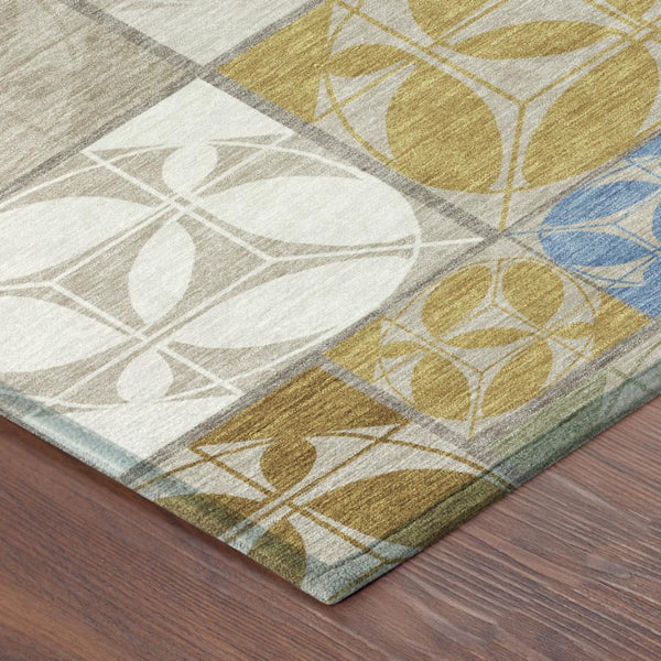 9 X 12 Geometric Polyester Area Rug Washable Indoor Outdoor Beige Brown Neutral