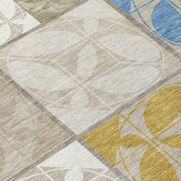 9 X 12 Geometric Polyester Area Rug Washable Indoor Outdoor Beige Brown Neutral
