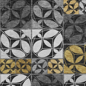 HomeRoots 8x10 Geometric Polyester Area Rug Washable Low Pile for Patio or Living Room 733947