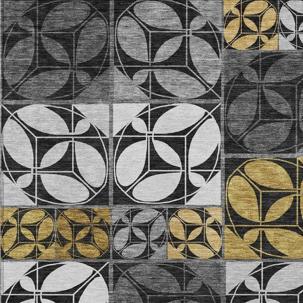 HomeRoots 8x10 Geometric Polyester Area Rug Washable Low Pile for Patio or Living Room 733947