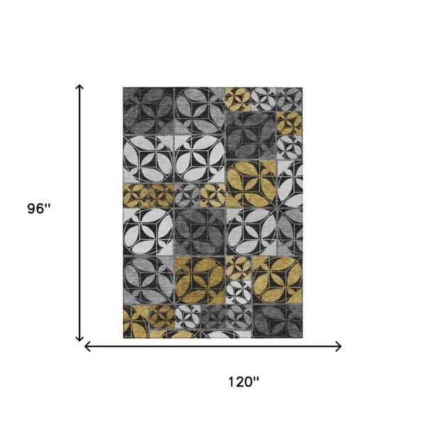 8x10 Geometric Polyester Area Rug Washable Low Pile for Patio or Living Room