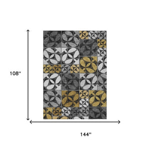 9 Ft X 12 Ft Geometric Polyester Washable Indoor Outdoor Rug for Patio or Living Room