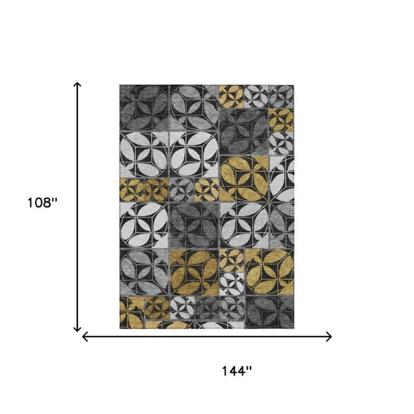 9 Ft X 12 Ft Geometric Polyester Washable Indoor Outdoor Rug for Patio or Living Room