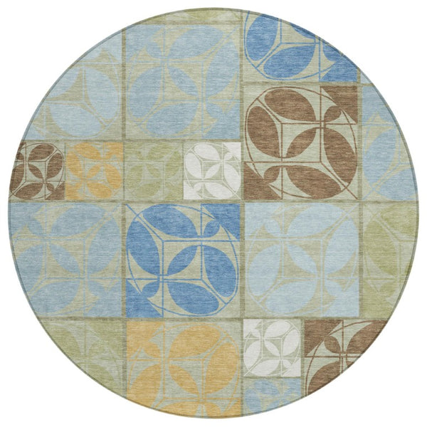 8 Foot Round Geometric Polyester Area Rug Machine Washable for Indoor Outdoor Spaces