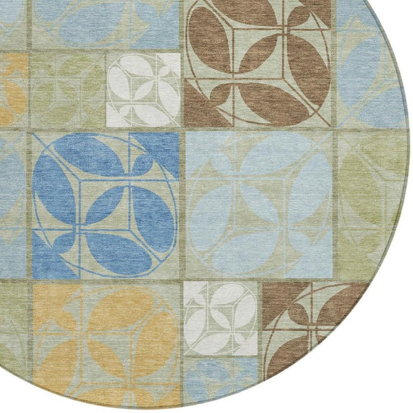 HomeRoots 8 Foot Round Geometric Polyester Area Rug Machine Washable for Indoor Outdoor Spaces 733952