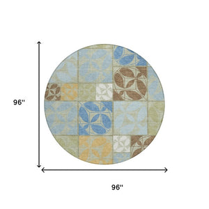 8 Foot Round Geometric Polyester Area Rug Machine Washable for Indoor Outdoor Spaces