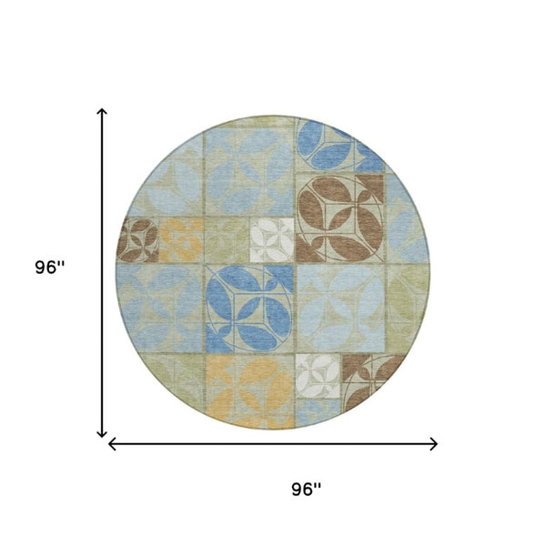 8 Foot Round Geometric Polyester Area Rug Machine Washable for Indoor Outdoor Spaces