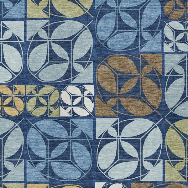 HomeRoots 8 X 10 Geometric Polyester Area Rug Washable Indoor Outdoor Stain Resistant Navy 733971