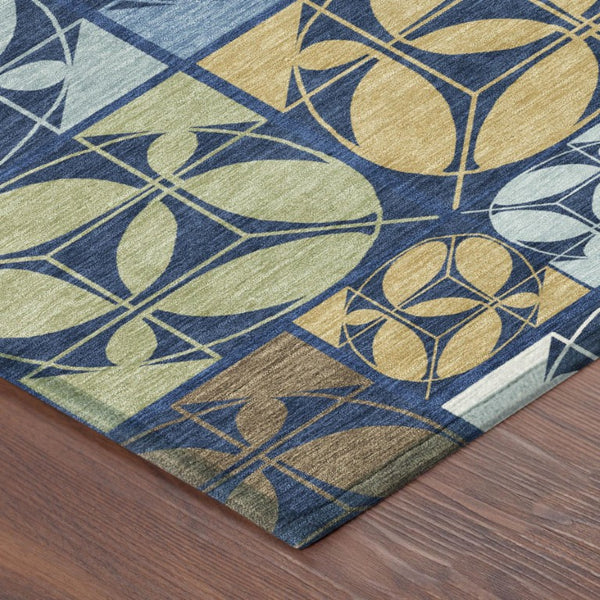 8 X 10 Geometric Polyester Area Rug Washable Indoor Outdoor Stain Resistant Navy