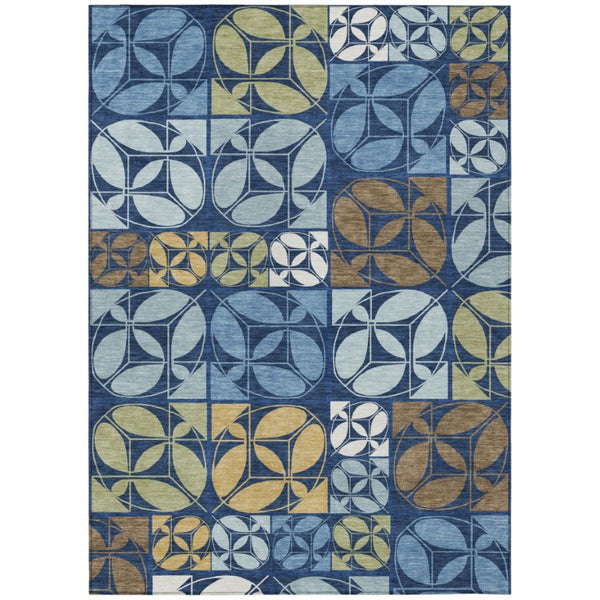 10 Ft X 14 Ft Navy Geometric Polyester Area Rug Washable for Patio or Living Room