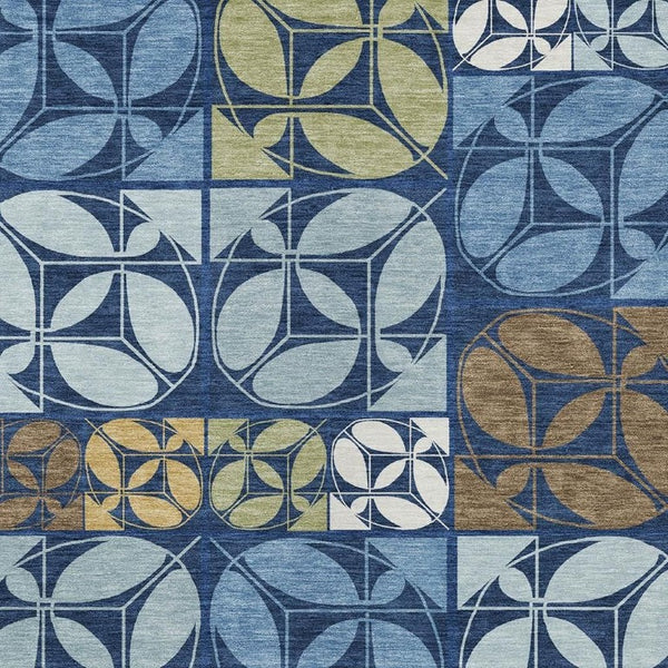 HomeRoots 10 Ft X 14 Ft Navy Geometric Polyester Area Rug Washable for Patio or Living Room 733973