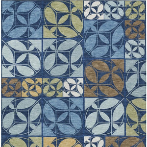 10 Ft X 14 Ft Navy Geometric Polyester Area Rug Washable for Patio or Living Room