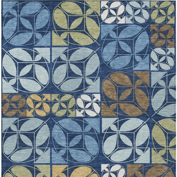 10 Ft X 14 Ft Navy Geometric Polyester Area Rug Washable for Patio or Living Room