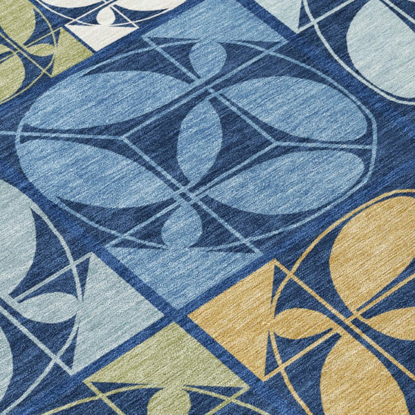 10 Ft X 14 Ft Navy Geometric Polyester Area Rug Washable for Patio or Living Room