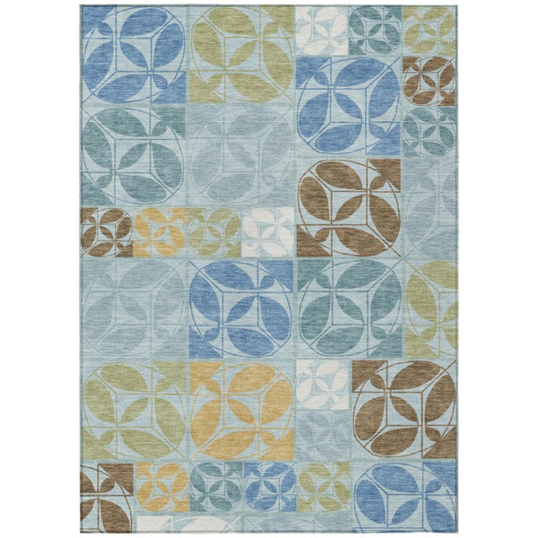 9 X 12 Sky Blue Geometric Polyester Area Rug Washable Stain Resistant Indoor Outdoor