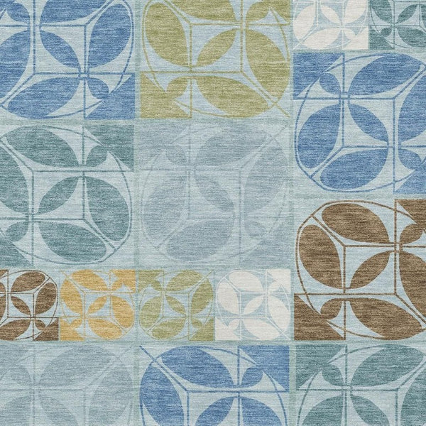 HomeRoots 9 X 12 Sky Blue Geometric Polyester Area Rug Washable Stain Resistant Indoor Outdoor 733978