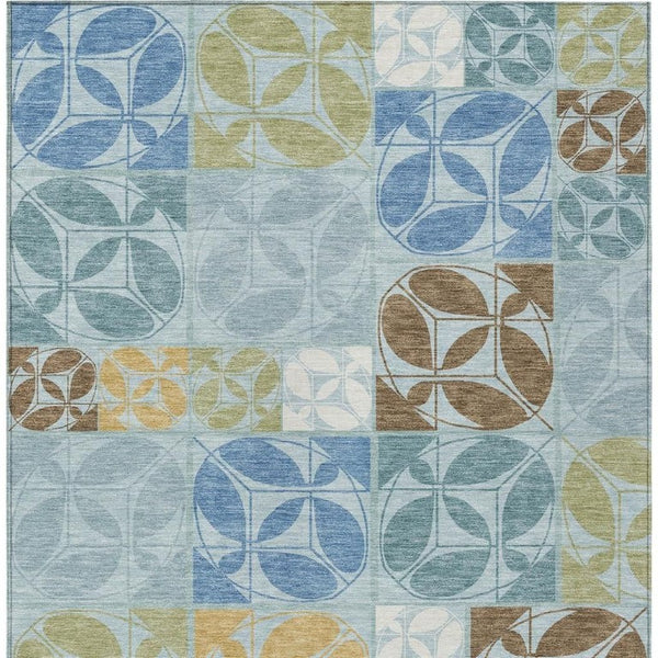 9 X 12 Sky Blue Geometric Polyester Area Rug Washable Stain Resistant Indoor Outdoor