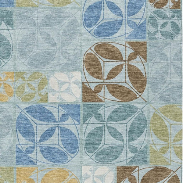 HomeRoots 10 X 14 Sky Blue Geometric Polyester Area Rug Washable Stain Resistant Indoor Outdoor 733979