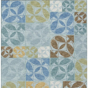 10 X 14 Sky Blue Geometric Polyester Area Rug Washable Stain Resistant Indoor Outdoor