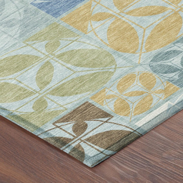10 X 14 Sky Blue Geometric Polyester Area Rug Washable Stain Resistant Indoor Outdoor