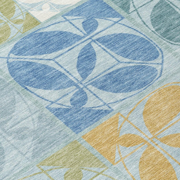 10 X 14 Sky Blue Geometric Polyester Area Rug Washable Stain Resistant Indoor Outdoor