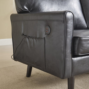 English Elm Loveseat Mid Century Modern Two-Seater Sofa with USB Type-C Charging, Removable Zipper Covers, Durable Wood Legs Black PU W395P238820