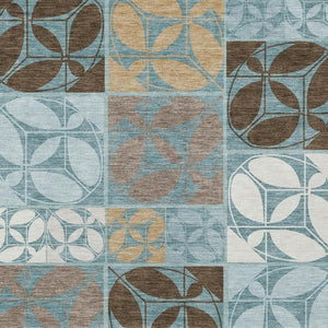 HomeRoots 5x8 Teal Silver Geometric Polyester Area Rug Washable for Patio Porch or Living Room 733981