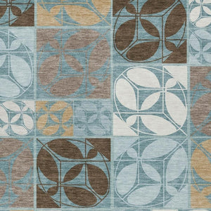 HomeRoots 9 X 12 Teal Silver Geometric Polyester Area Rug Washable Stain Resistant Patio 733984