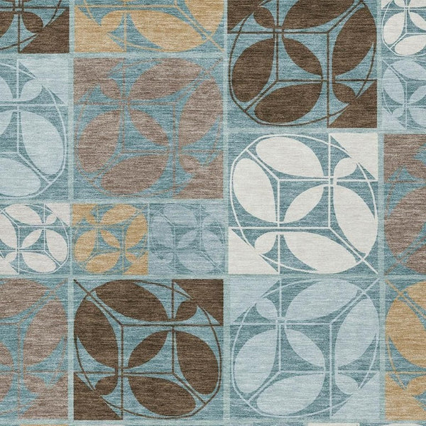 HomeRoots 9 X 12 Teal Silver Geometric Polyester Area Rug Washable Stain Resistant Patio 733984